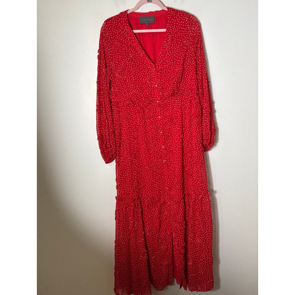 Sunday in Brooklyn Red Polka Dot Long Sleeve Maxi Dress Sz S